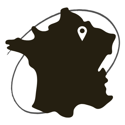 Carte de France noire avec un marqueur au nord-est du centre, entourée d'une boucle grise.