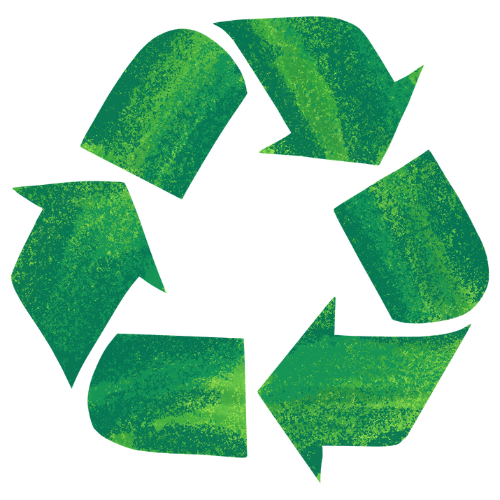 Symbole vert du recyclage avec trois flèches formant un cercle.